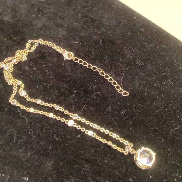 Fine Link Goldtone Crystal Necklace with Crystal Pendant - Picture 2 of 7